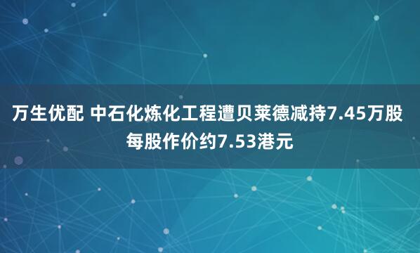 万生优配 中石化炼化工程遭贝莱德减持7.45万股 每股作价约7.53港元